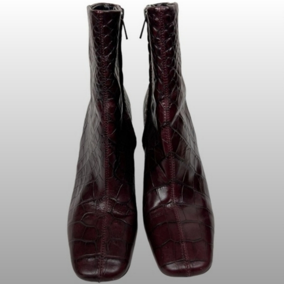 Sam Edelman Codie 2 Square Toe Ankle Bootie Boots Red Bordeaux Croc Size 9.5 - Picture 3 of 14